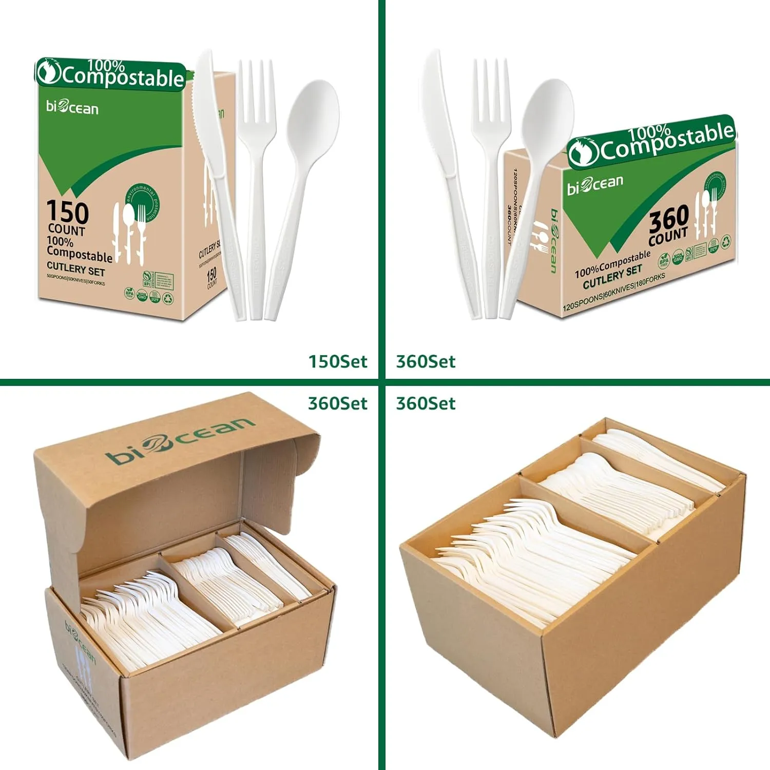 100% Eco Friendly Compostable No Plastic Knives Forks Spoons Utensils Set