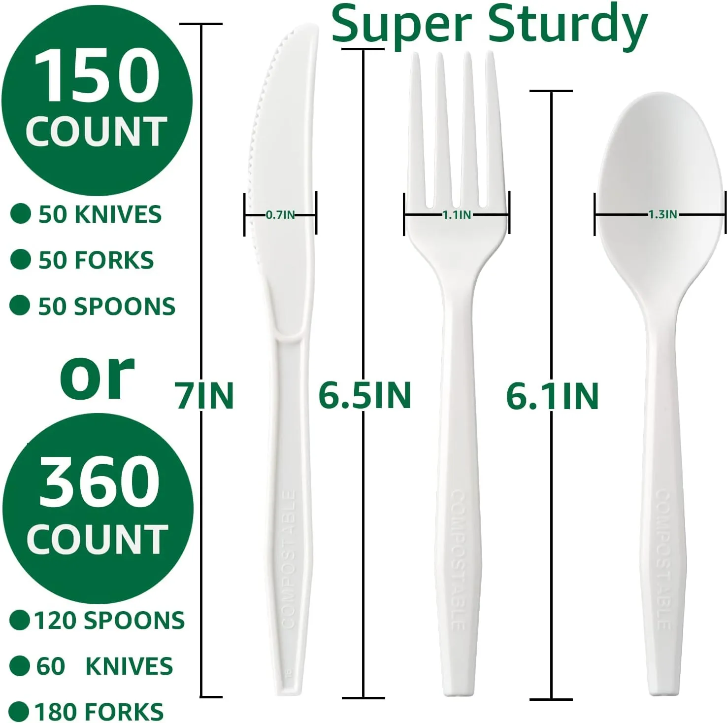 100% Eco Friendly Compostable No Plastic Knives Forks Spoons Utensils Set