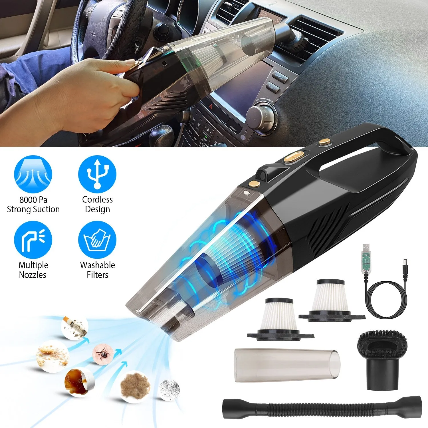 120W 8000PA Handheld Cordless Car Vacuum Cleaner with Accessory kit