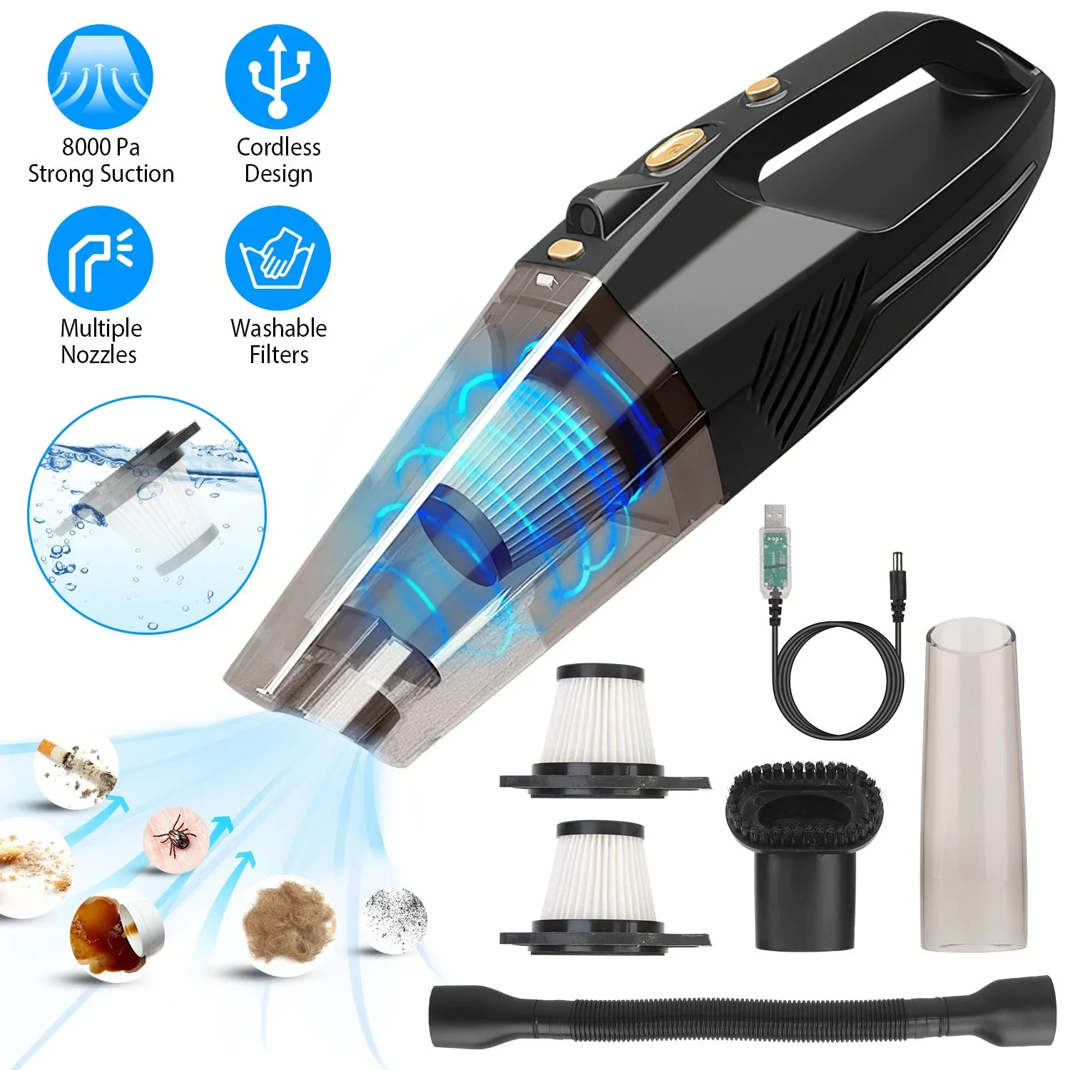 120W 8000PA Handheld Cordless Car Vacuum Cleaner with Accessory kit