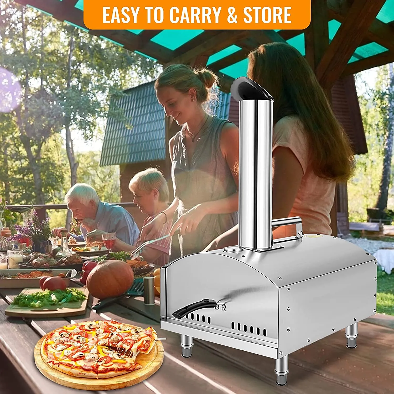 12" Portable Outdoor Pizza Oven, Stainless Steel Wood Fired Oven, Wood Burning Outdoor Pizza Oven with Accessories