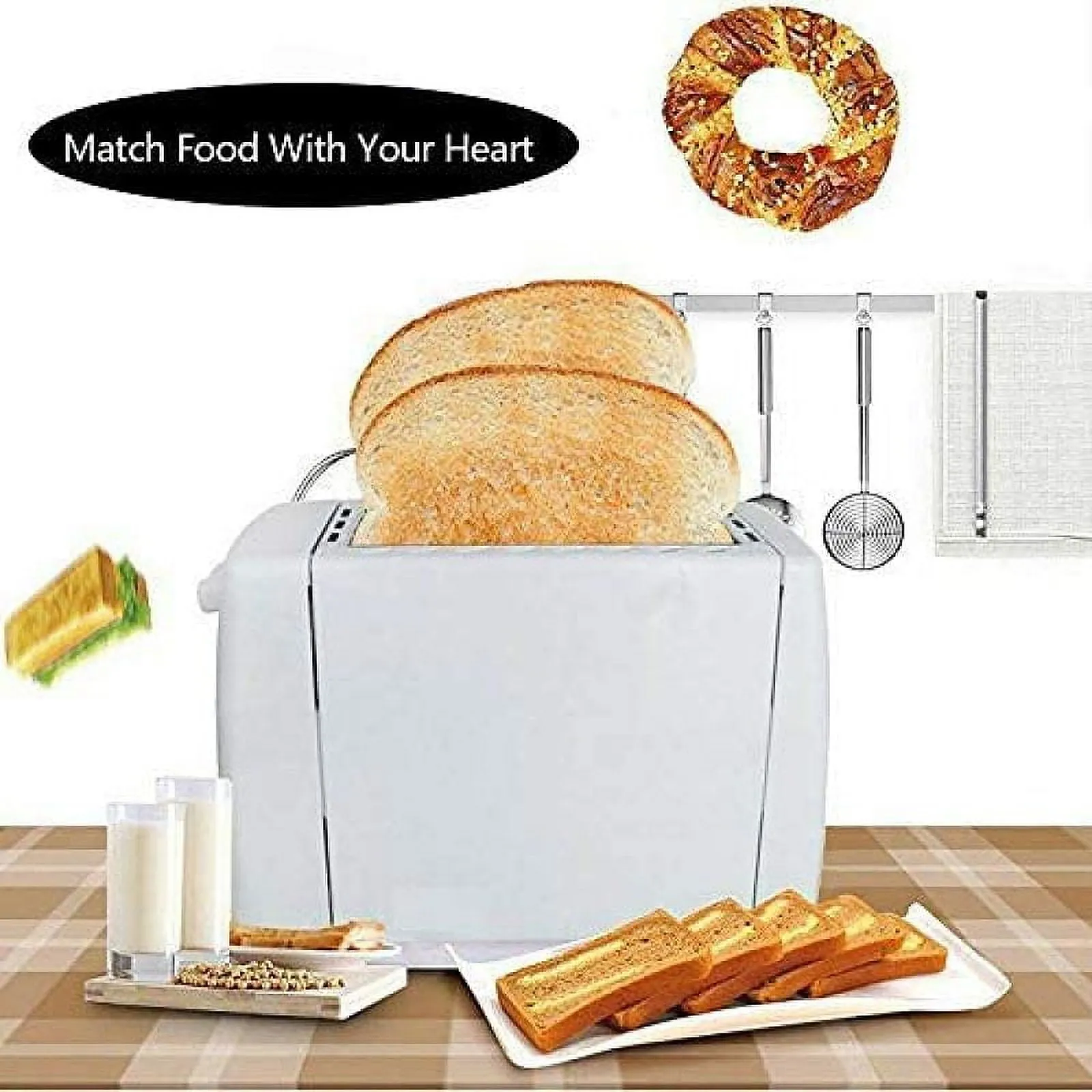 2 Slice Toaster Portable Household 800W with 7 Temperature Settings, Movable Bread Crumb Tray, Retractable Caster Attachment Automatic Toast Sandwich Maker