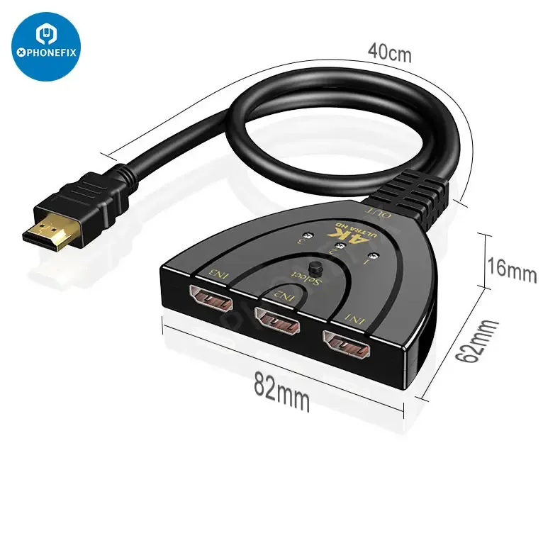 3 in 1 Out HDMI Multi Display Auto Switcher with 0.4M HDMI Cable