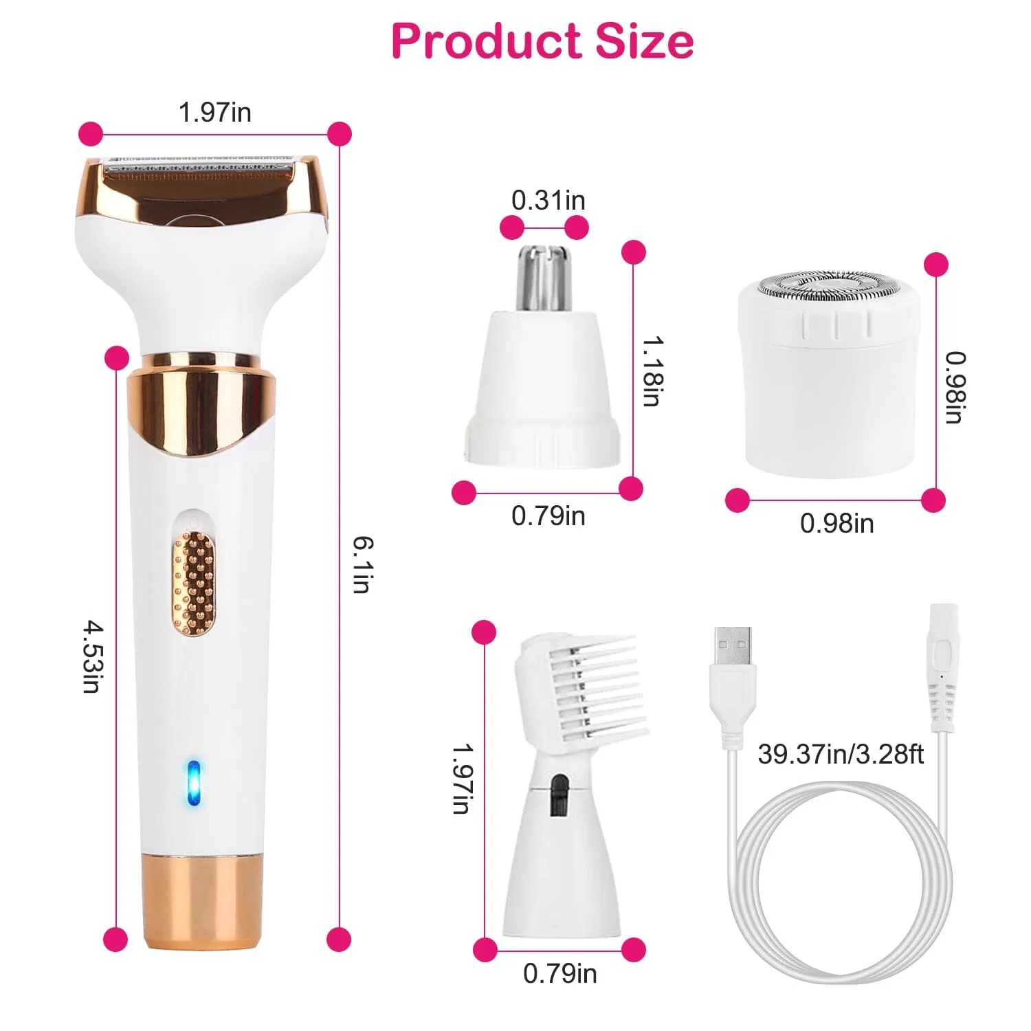 4-in-1 Women Electric Hair Shaver USB Rechargeable