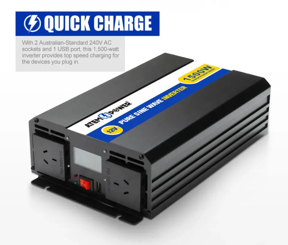 ATEM POWER 12V to 240V Pure Sine Wave Power Inverter | 1500W/3000W