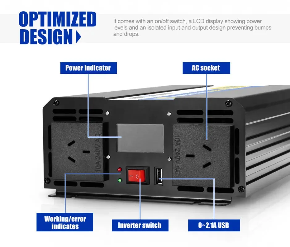 ATEM POWER 12V to 240V Pure Sine Wave Power Inverter | 1500W/3000W