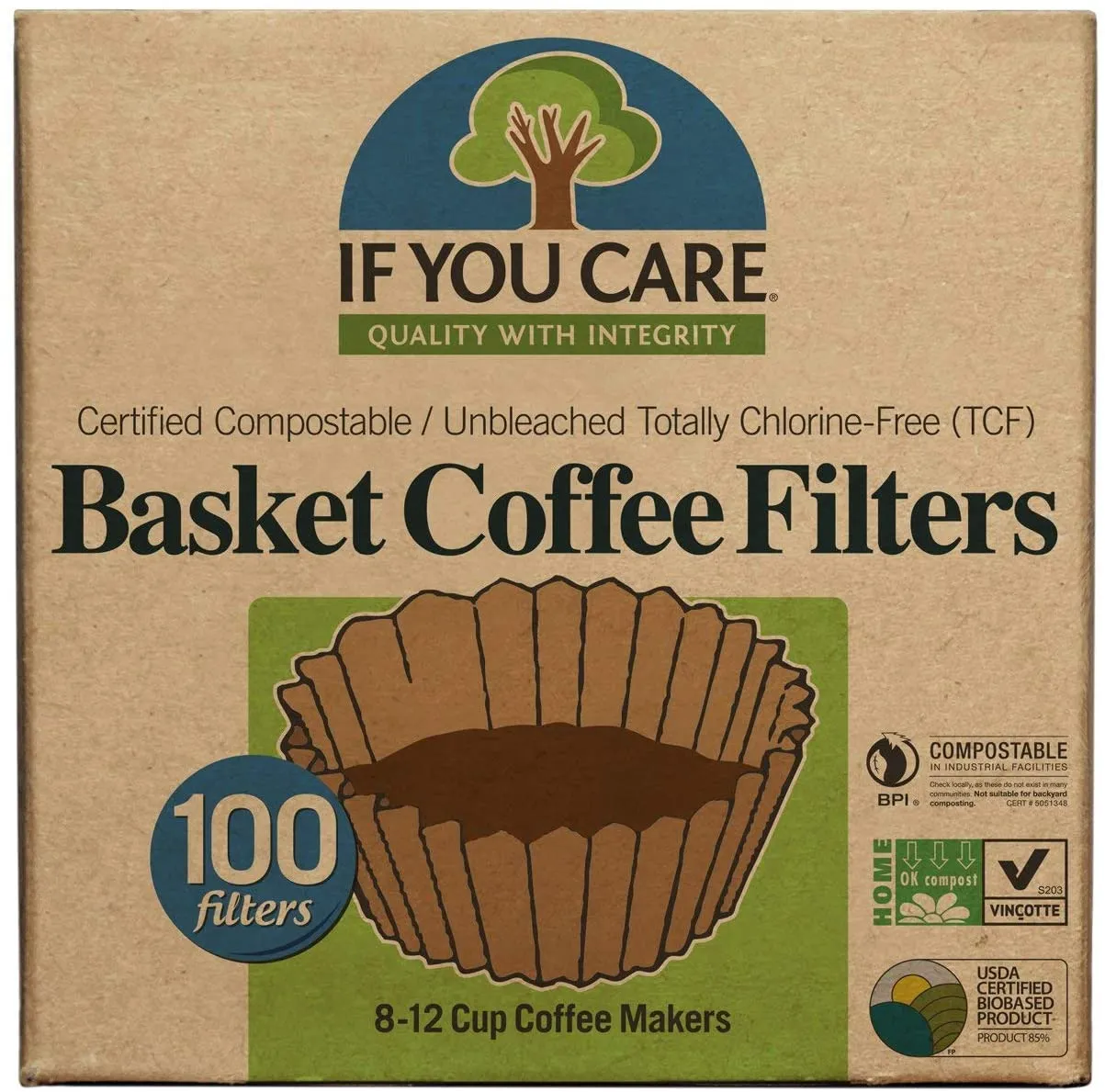 Biodegradable Coffee Filters, 100-Count Boxes - Pack of 12