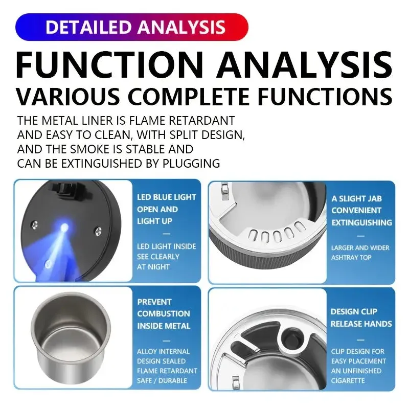 Car Ashtray Multi-functional Universal Household Portable Metal Liner Ashtray