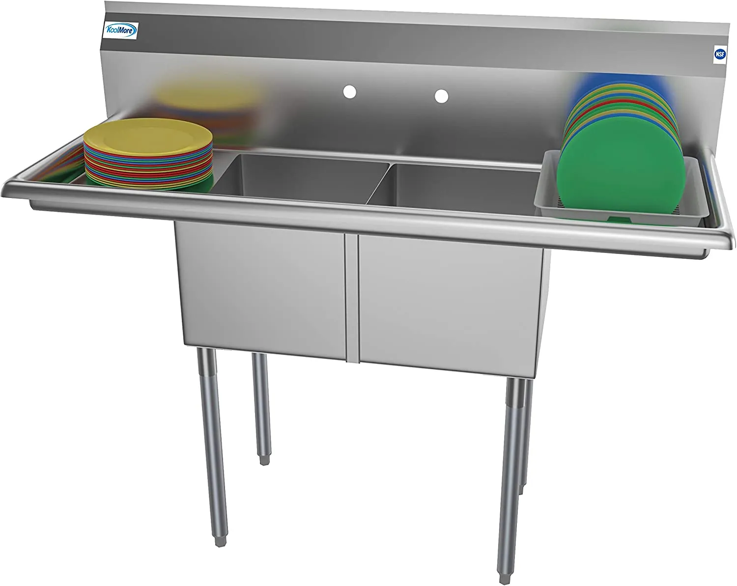 Commercial Kitchen Prep & Utility Sink with Drainboard, 2 Compartment Stainless Steel - Bowl Size 14" x 16" x 11"