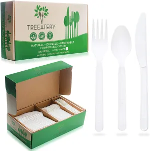 Compostable Cutlery Set - 380 Value Pack, 180 Forks, 100 Spoons, 100 Knives - Eco Friendly Utensils -BPI Certified Plant-Based Disposable