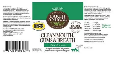 Earth Animal Organic Herbal Remedies Clean Mouth, Gums & Breath for Dogs & Cats, 2 oz. Bottle