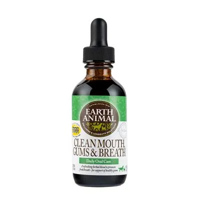 Earth Animal Organic Herbal Remedies Clean Mouth, Gums & Breath for Dogs & Cats, 2 oz. Bottle