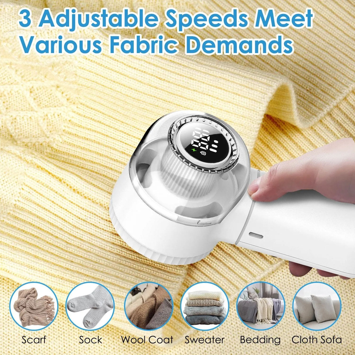 Electric Fabric Shaver with 3 Speeds Lint Brush Digital Display