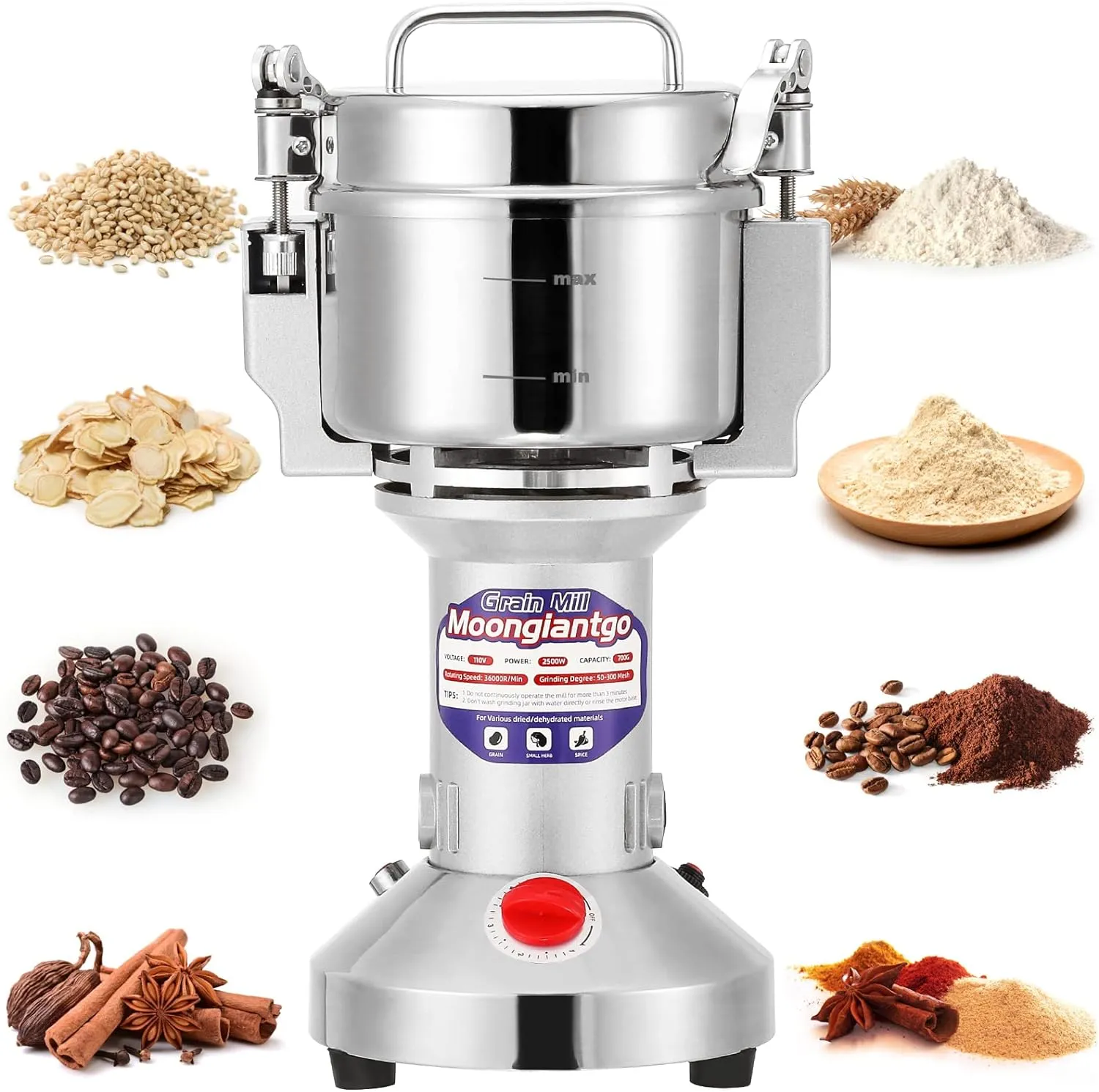 Electric Grain Mill Grinder, Commercial Spice Grinder Stainless Steel