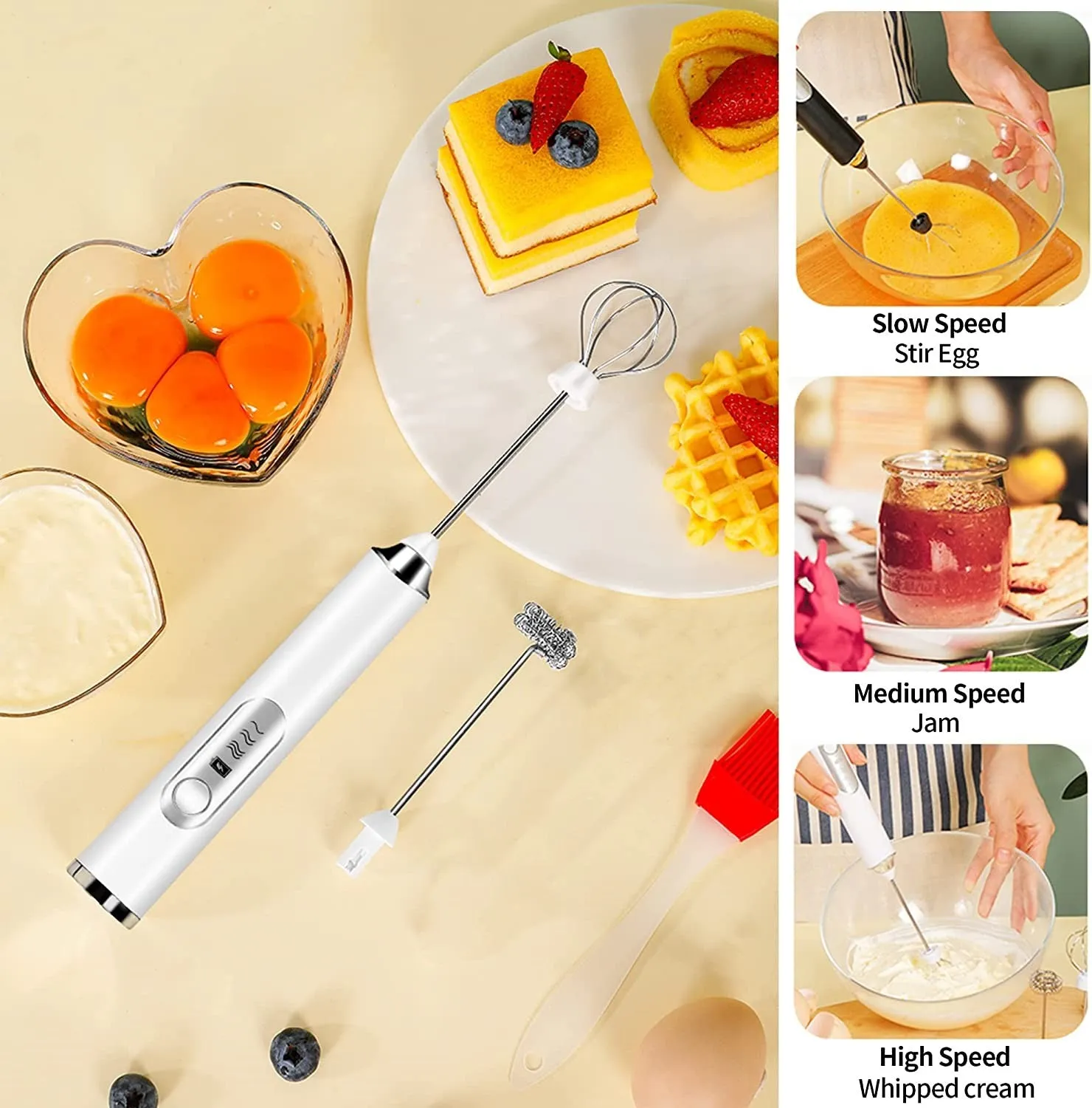 Mini 2 Heads USB Rechargeable 3 Speeds Electric Milk Frother Blender Bn-link