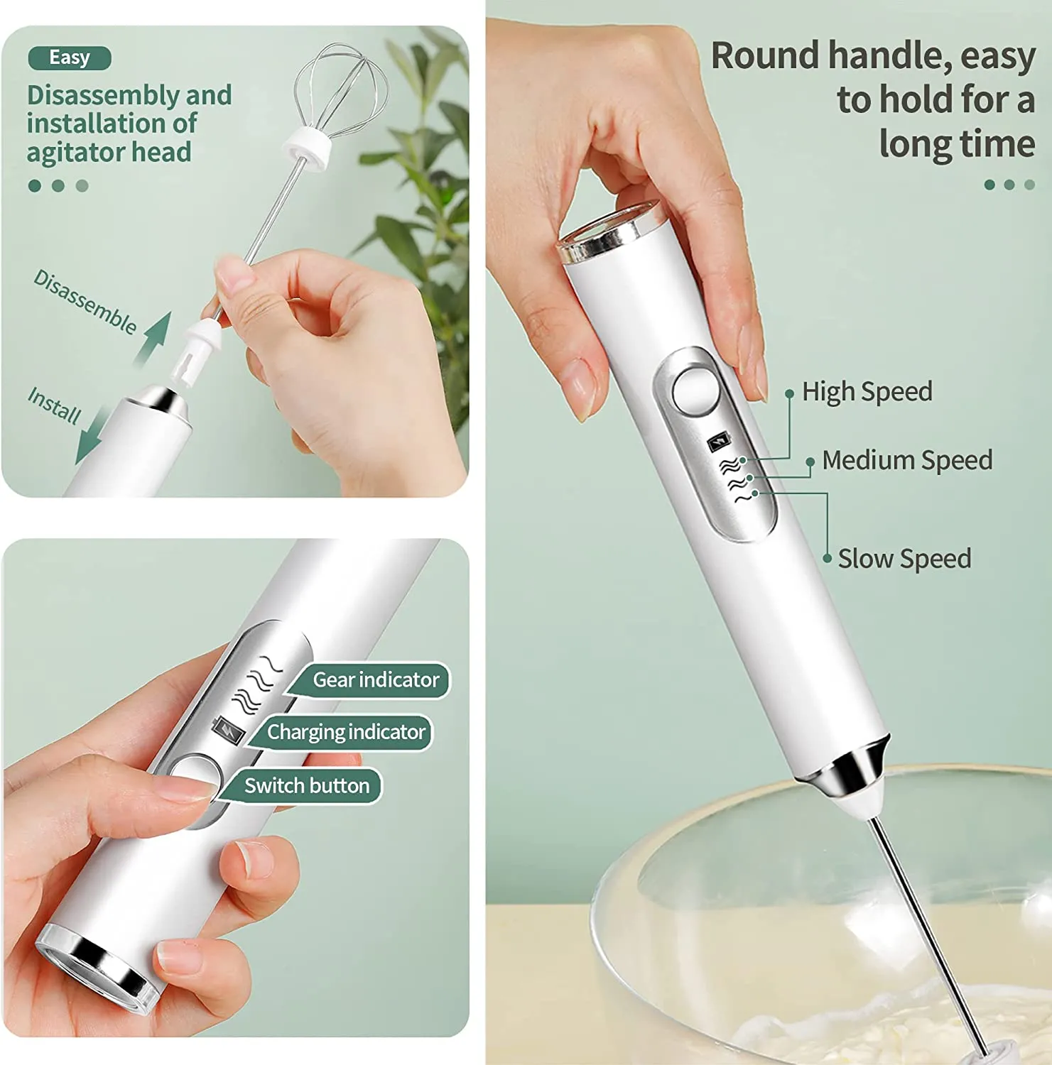 Mini 2 Heads USB Rechargeable 3 Speeds Electric Milk Frother Blender Bn-link