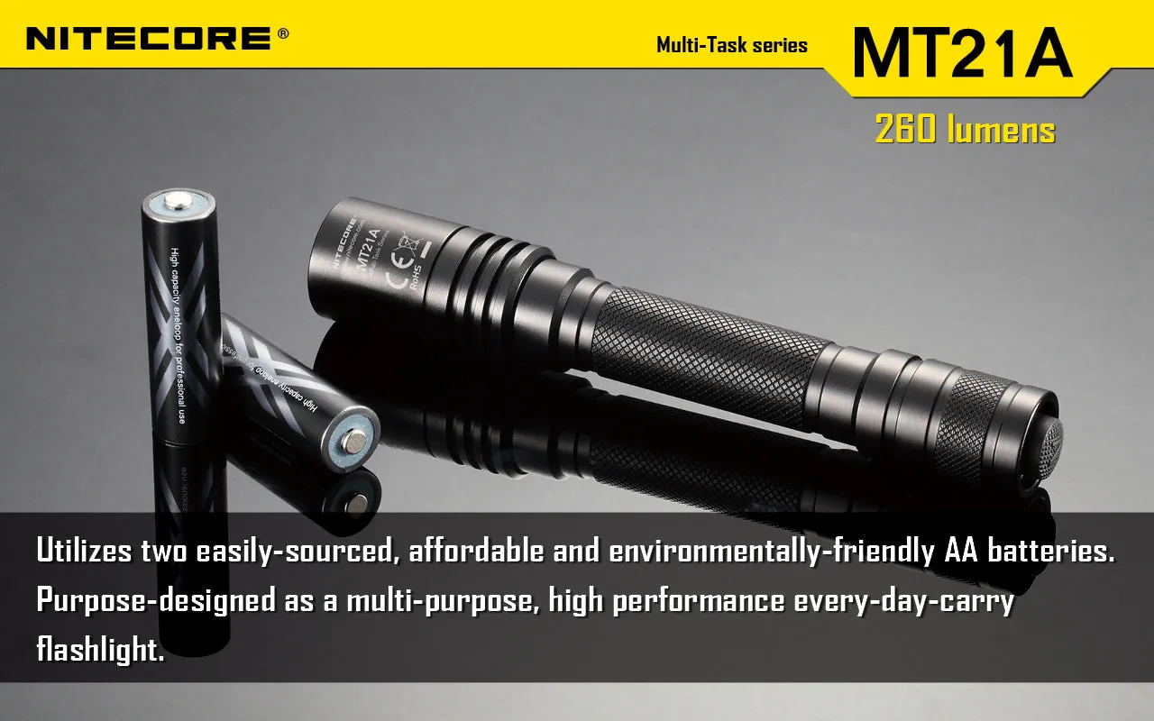 Nitecore MT21A Ultra Long Range led flashlight using 2 x AA batteries with holster