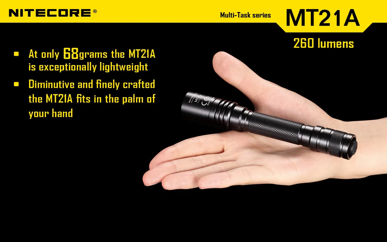 Nitecore MT21A Ultra Long Range led flashlight using 2 x AA batteries with holster