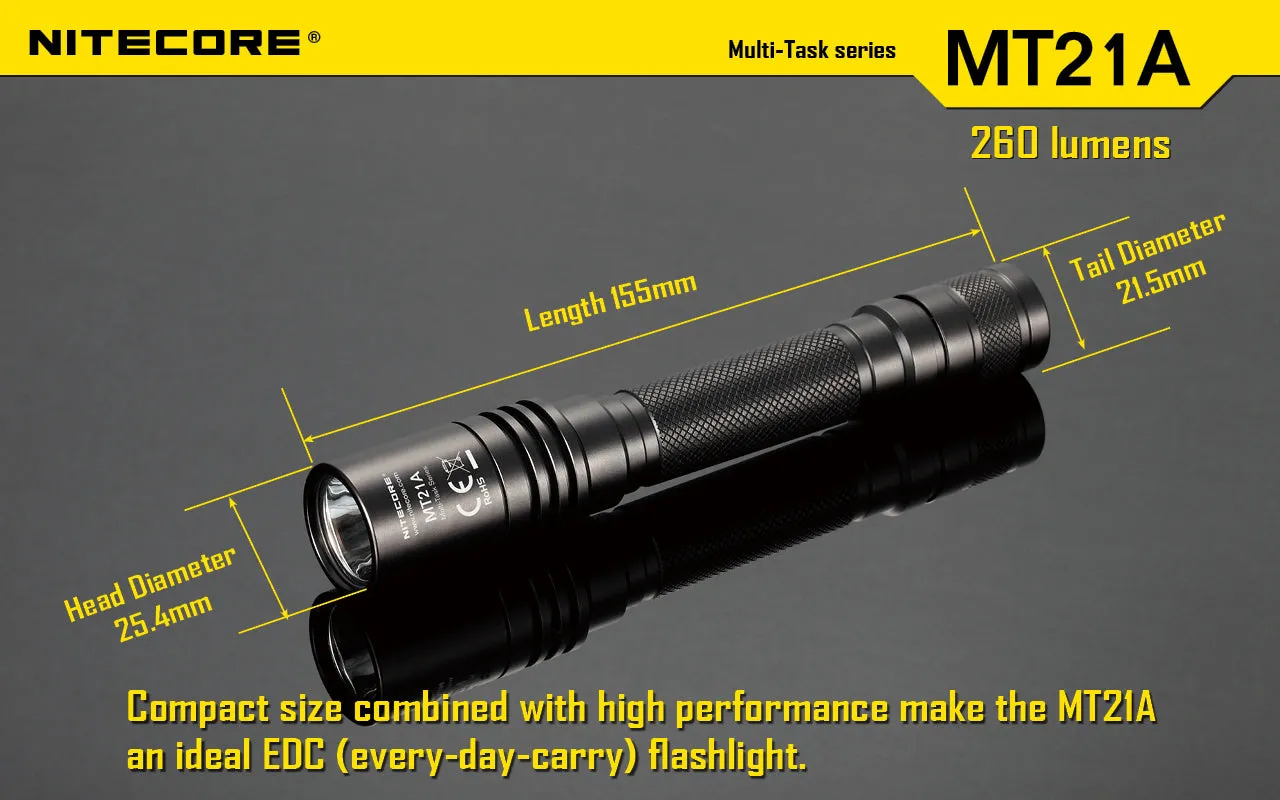 Nitecore MT21A Ultra Long Range led flashlight using 2 x AA batteries with holster