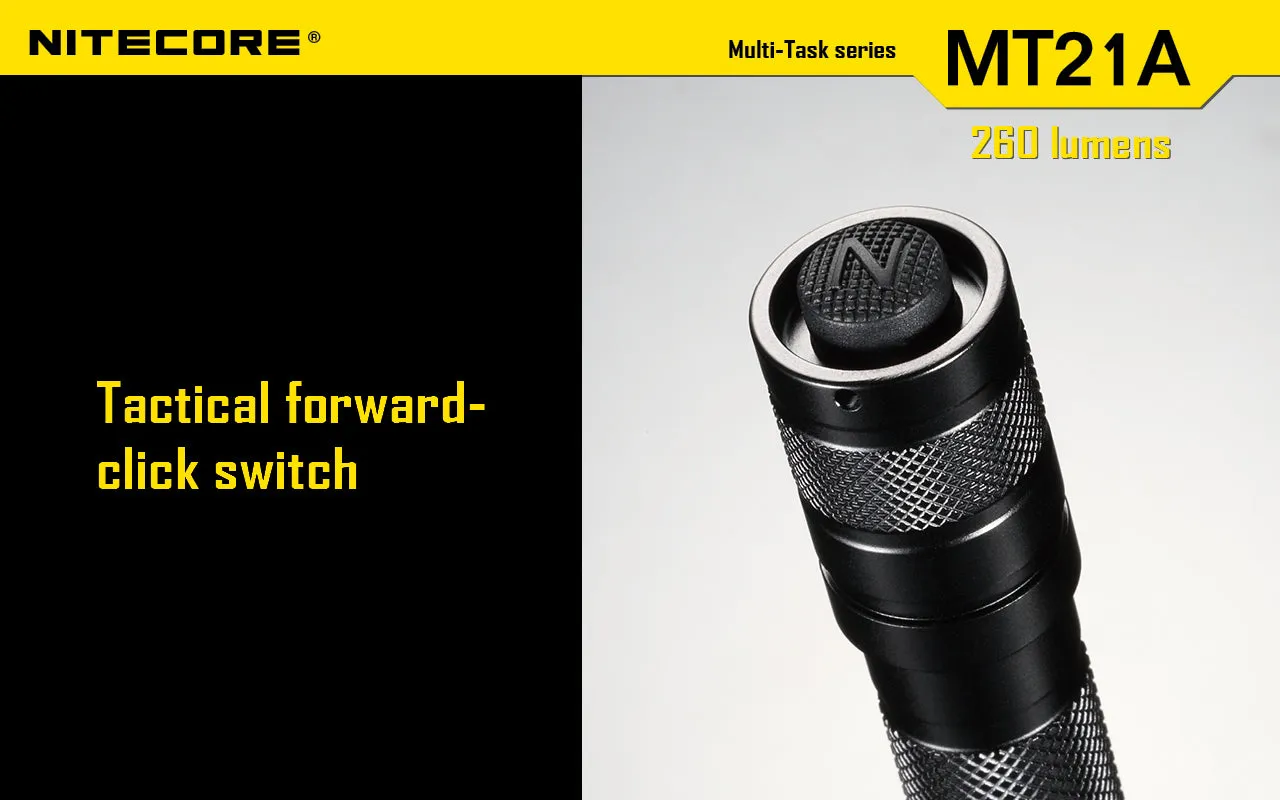 Nitecore MT21A Ultra Long Range led flashlight using 2 x AA batteries with holster