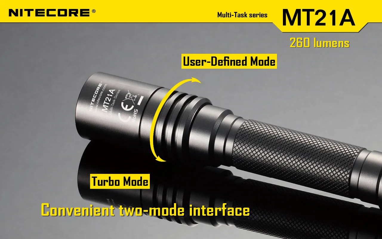 Nitecore MT21A Ultra Long Range led flashlight using 2 x AA batteries with holster