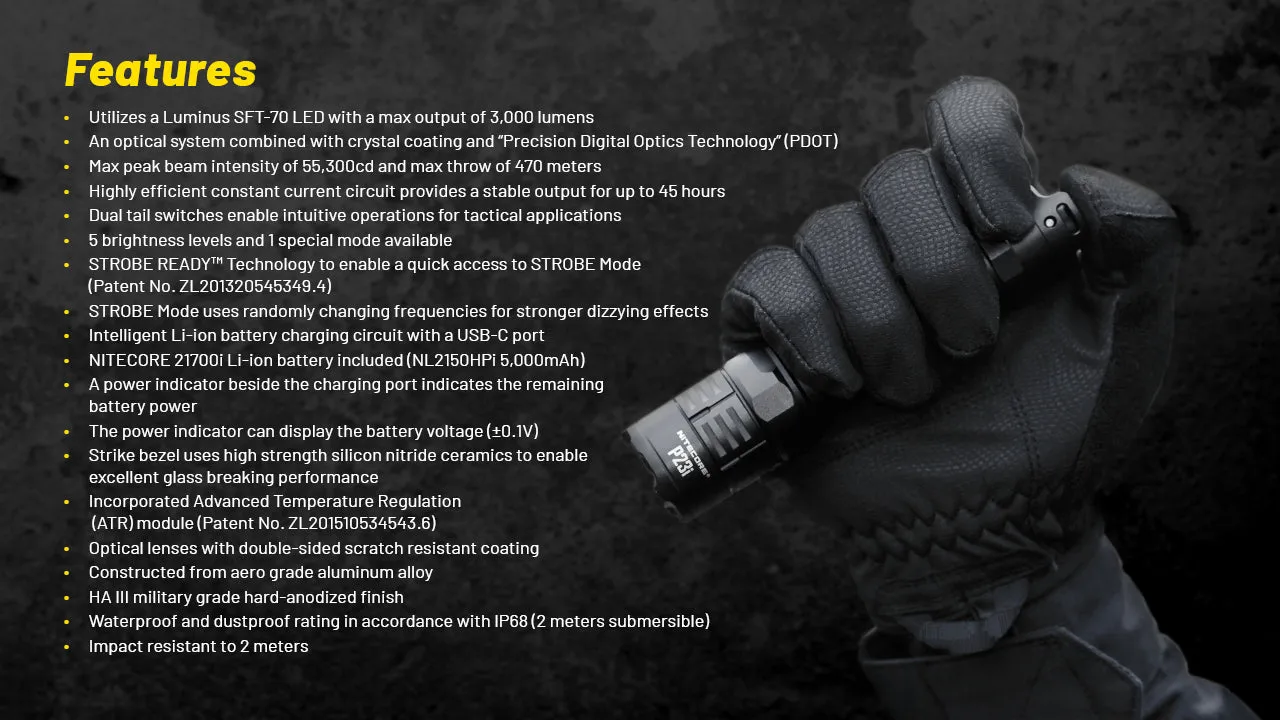 Nitecore P23i i-Generation Long Range 21700 Tactical Flashlight