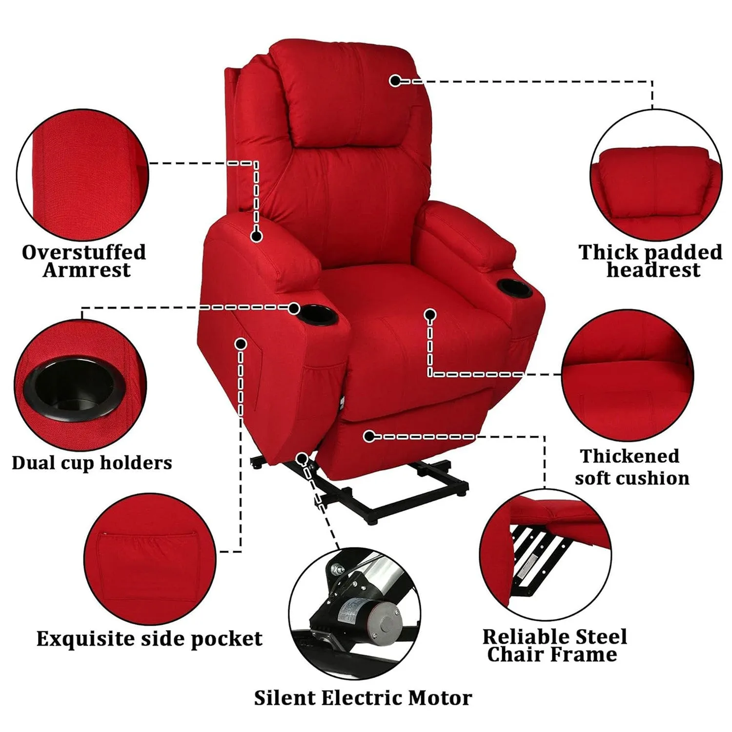 Power Lift Recliner Chair, Electric Full Body Massage Chair for Elderly with Massage and Heat, Red