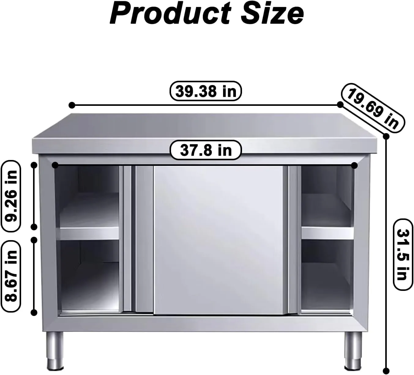 Stainless Steel Commercial Worktable w/Sliding Doors for Prep & Work, 39.3" x 19.6"