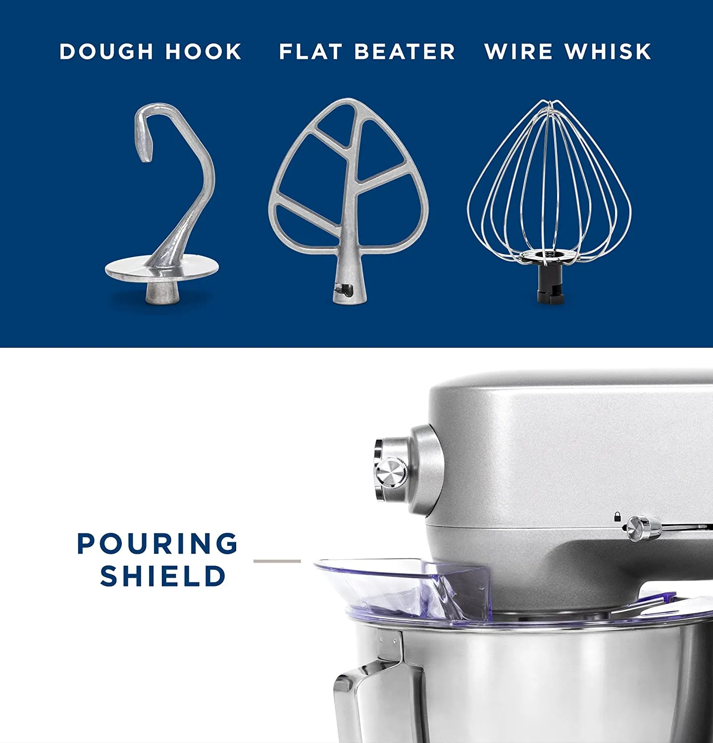 Tilt-Head Electric Stand Mixer, 7-Speed, 350-Watt Motor, Includes 5.3-Quart Bowl, Flat Beater, Dough Hook, Wire Whisk & Pouring Shield