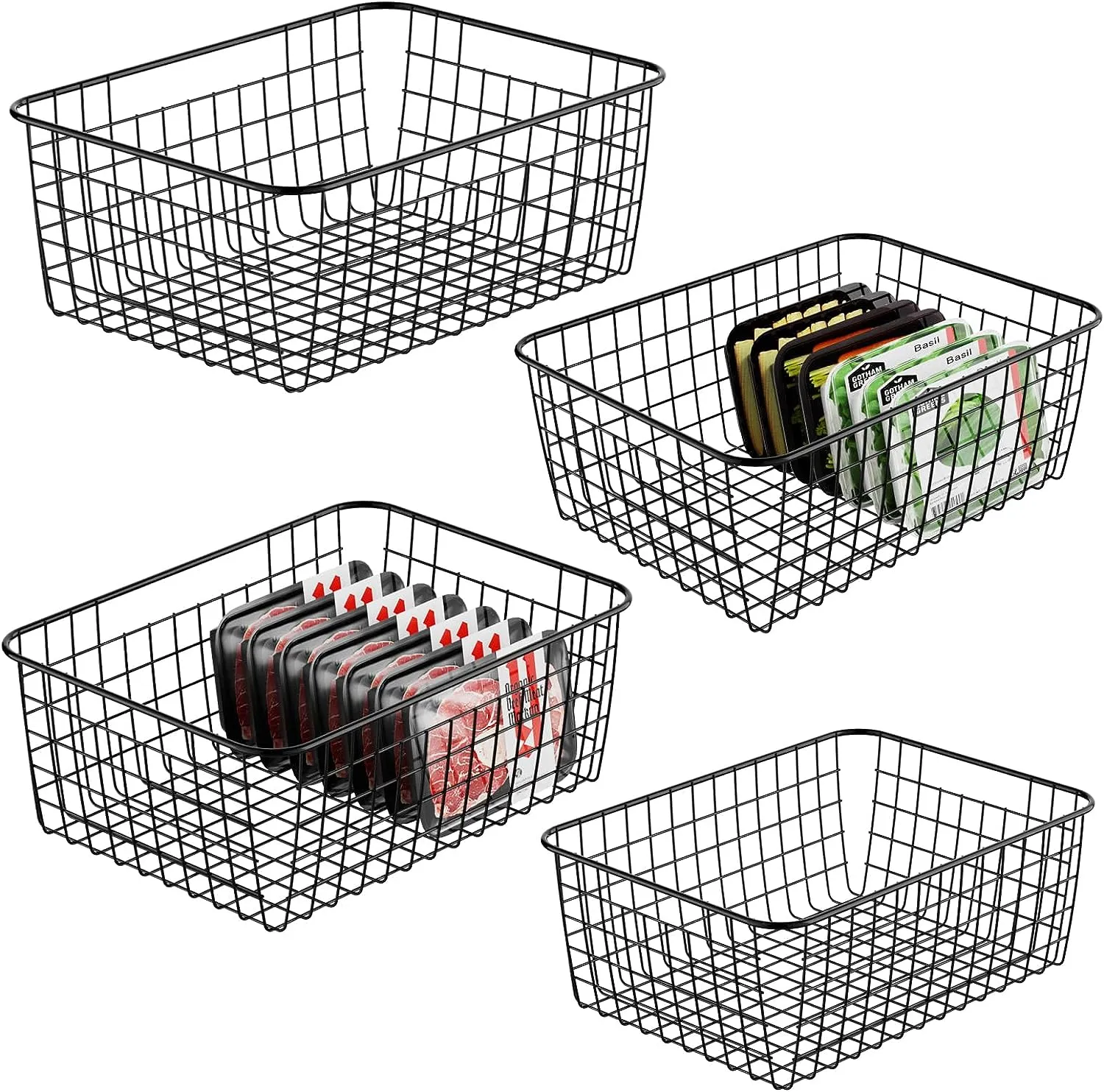 Wire Storage Baskets 4 Pack Large Metal Wire Baskets Pantry Organization and Storage with Handles for Freezer Organizer Pantry Kitchen Laundry