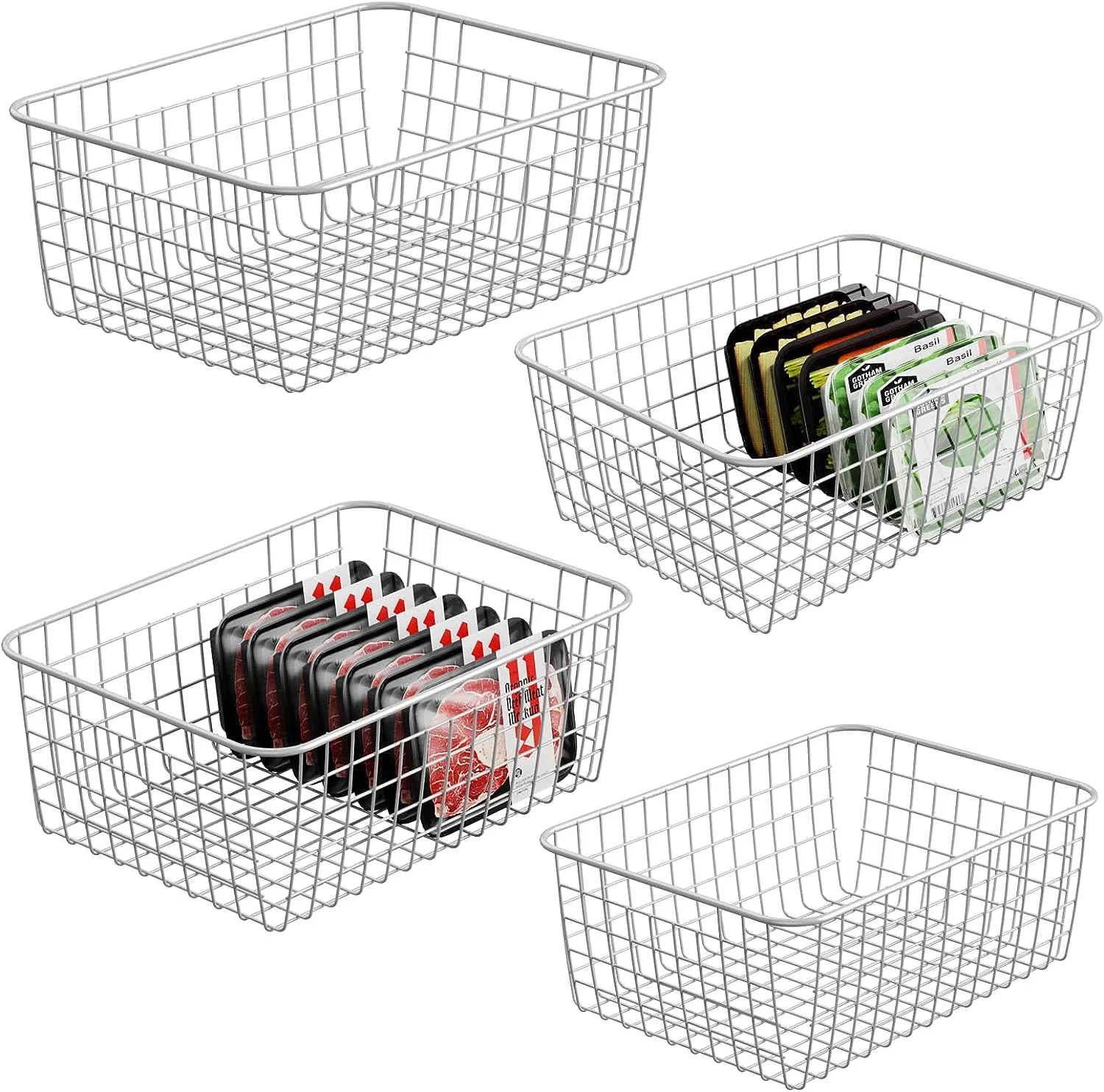 Wire Storage Baskets 4 Pack Large Metal Wire Baskets Pantry Organization and Storage with Handles for Freezer Organizer Pantry Kitchen Laundry