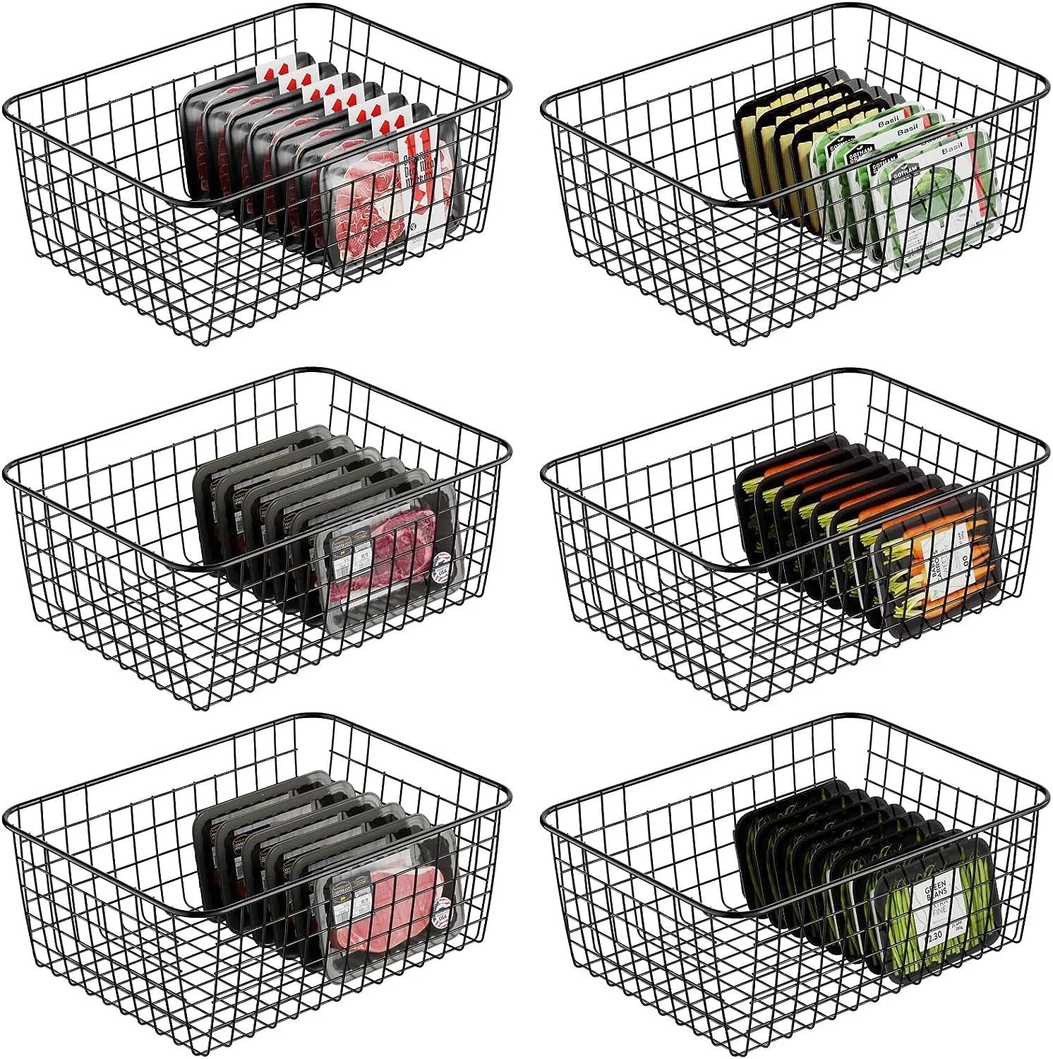 Wire Storage Baskets 4 Pack Large Metal Wire Baskets Pantry Organization and Storage with Handles for Freezer Organizer Pantry Kitchen Laundry